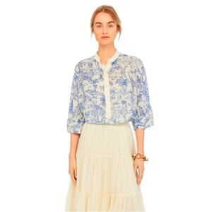 Tory Burch Tessa Silk Blouse Size 6 Safari Animal Printed Top Ivory Far and Away